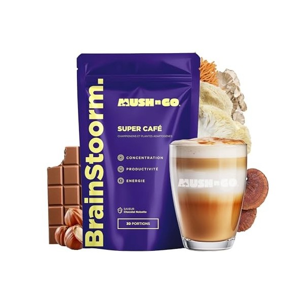 Brainstoorm Mushngo - Super Café aux Champignons Adaptogènes : Lion’s Mane, Cordyceps, Chaga - Vegan - Concentration, Énergie