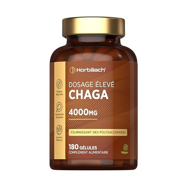 Chaga Champignon 4000mg | 180 Capsules | Extrait de champignon hautement dosé | Complément à base de champignons | by Horbaac