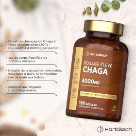 Chaga Champignon 4000mg | 180 Capsules | Extrait de champignon hautement dosé | Complément à base de champignons | by Horbaac