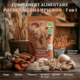 NaturaleBio Mélange de Champignons en Poudre 200g. Renforce lénergie, la fonction cognitive, la santé intestinale et le syst ...
