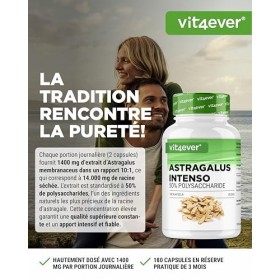 vit4ever Astragalus - Hautement dosé avec 1400 mg dextrait pur par jour - 180 gélules - Premium : 50% polysaccharides - Extr