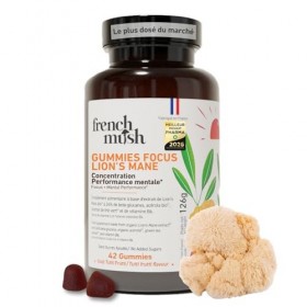 French Mush Lion’s Mane Gummies – Complément Mémoire et Concentration – Multivitamines avec Vitamine C, B6, Acérola et Thé Ve