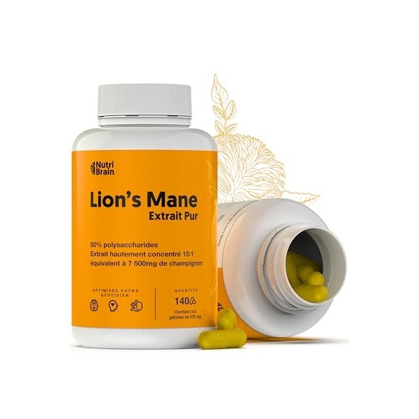 Lions Mane Pure 7500mg 2x1 Ultra-concentrée 50% | Nootropic : Mémoire, Concentration et Santé Cérébrale | Amélioration Cogn