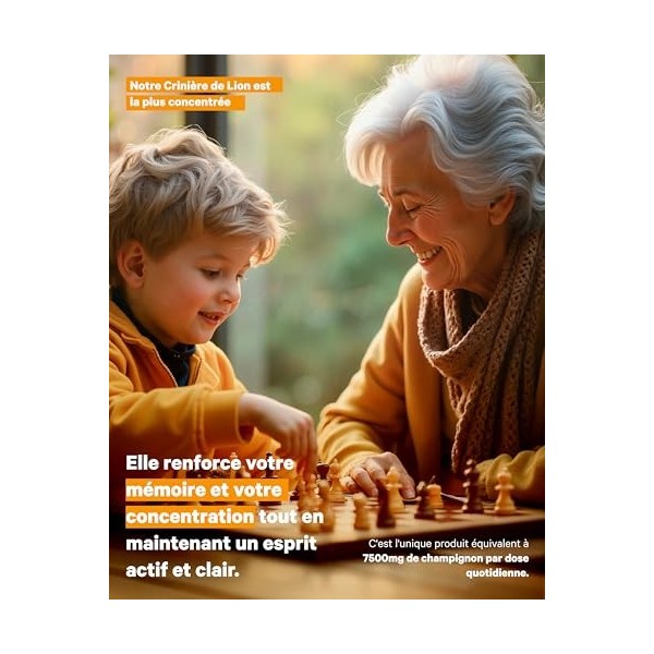 Lions Mane Pure 7500mg 2x1 Ultra-concentrée 50% | Nootropic : Mémoire, Concentration et Santé Cérébrale | Amélioration Cogn