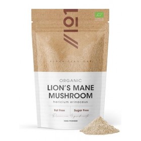 Poudre de crinière de lion bio 100 g – Pure Hericium Erinaceus Powder – Sachet refermable et recyclable – par Alpha01