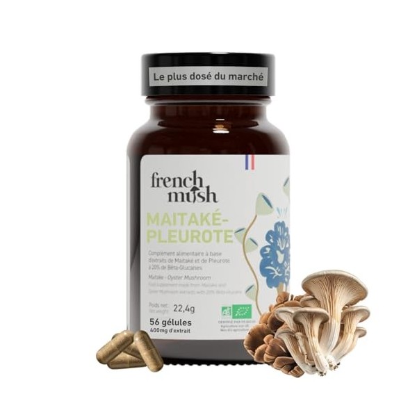 French Mush Duo Maïtaké Pleurote Bio – 56 Gélules Vegan - Satiété, Digestion & Métabolisme - Extraits Concentrés 50/50 20% B ...