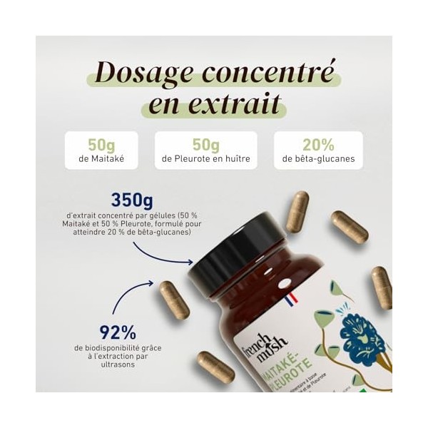 French Mush Duo Maïtaké Pleurote Bio – 56 Gélules Vegan - Satiété, Digestion & Métabolisme - Extraits Concentrés 50/50 20% B ...