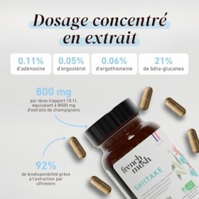 French Mush Shiitaké Bio – 56 Gélules Vegan - Immunité, Digestion & Bien-Être Général – Extrait Concentré de Shiitaké Lentin