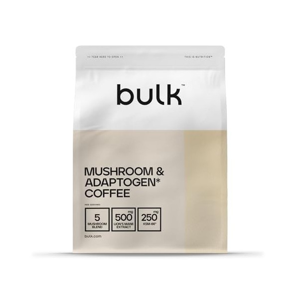 Bulk Café aux Champignons, Crinière de Lion, Ashwagandha, Vitamine D, Noir, 250 g