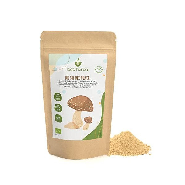 IDDA Herbal Shiitake BIO en Poudre 125g, Champignon Shiitake Séchés Moulus pour la Cuisine Champignons
