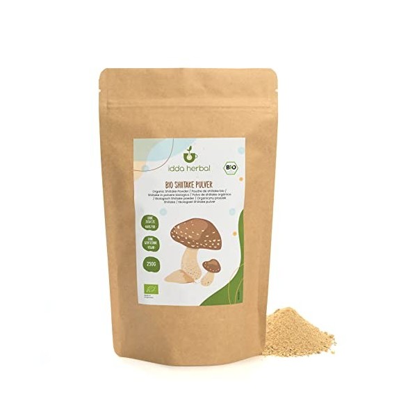 IDDA Herbal Shiitake BIO en Poudre 125g, Champignon Shiitake Séchés Moulus pour la Cuisine Champignons