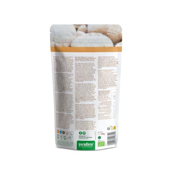 Purasana® Lion’s Mane Bio – Poudre de Crinière de Lion 100% Pure – Champignon Adaptogène Riche en Fibres & Protéines – Idéal 