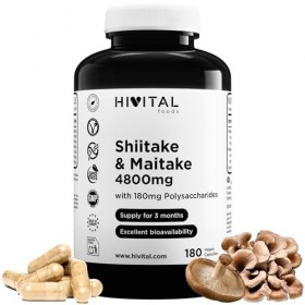 Shiitake et Maitake 4800 mg. 180 gélules vegan pour 3 mois de traitement. 30% de Polysaccharides. Mélange dExtraits Naturels
