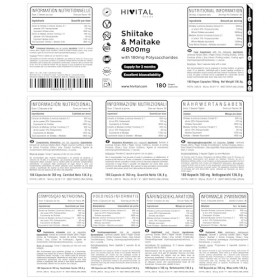 Shiitake et Maitake 4800 mg. 180 gélules vegan pour 3 mois de traitement. 30% de Polysaccharides. Mélange dExtraits Naturels