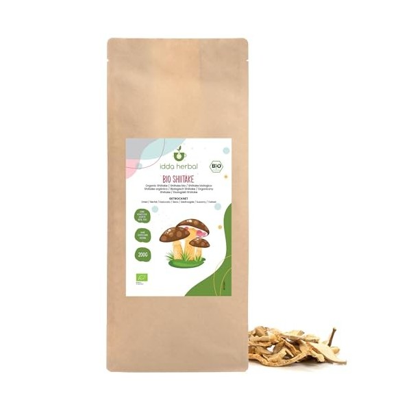 IDDA Herbal Shiitake Bio Champignons 200g, Champignon Shiitake Séchés Biologiques pour la Cuisine Champignons