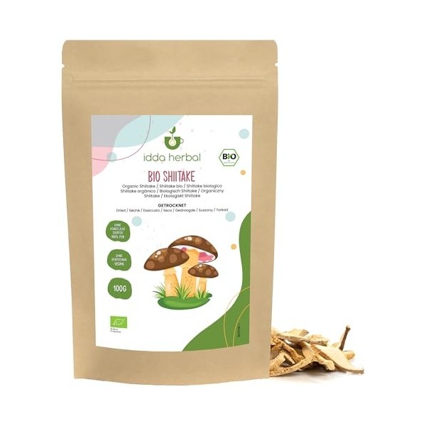 IDDA Herbal Shiitake Bio Champignons 200g, Champignon Shiitake Séchés Biologiques pour la Cuisine Champignons