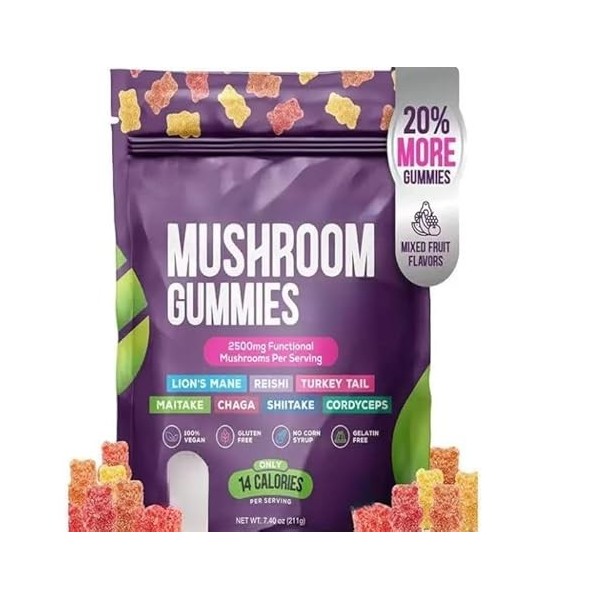 Gummies and Lions Mane Mushroom Gummies Supplément - Organic - Défense immunitaire, stimule les performances cognitives