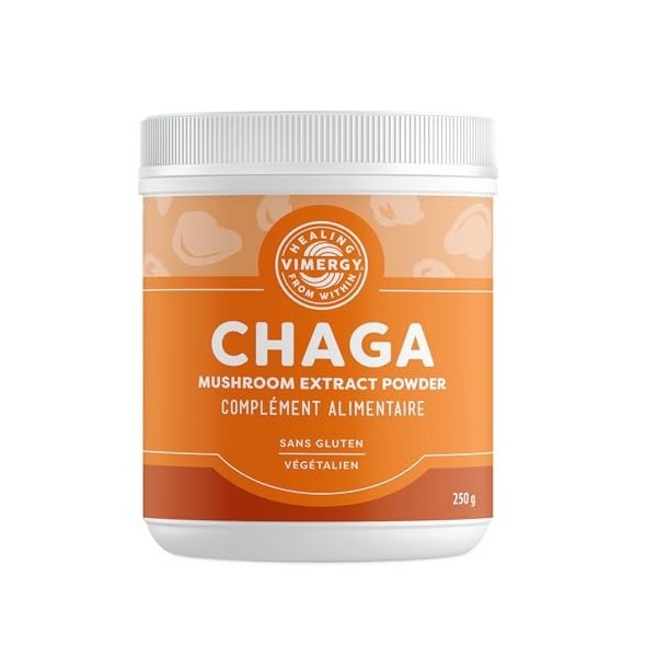 Vimergy Poudre de Chaga, Format Voyage, 166 Portions – Extrait de Champignon Chaga – Complément Vegan – Formulé sans Agents A