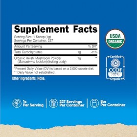 Nutricost Poudre de champignon Reishi biologique 0,2 kg 226,8 g – Certifié USDA 100% biologique, végétalien, sans OGM, sans