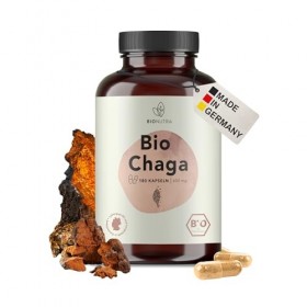 BIONUTRA® Gélules de Chaga bio hautement dosées, 1200 mg/jour, contrôlées résidus, fabrication allemande, véganes, sans lacto
