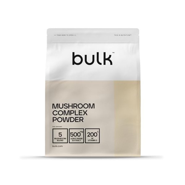 Bulk Poudre Complexe de Champignons, Crinière de Lion, Vitamine D, Sans Arôme, 250 g