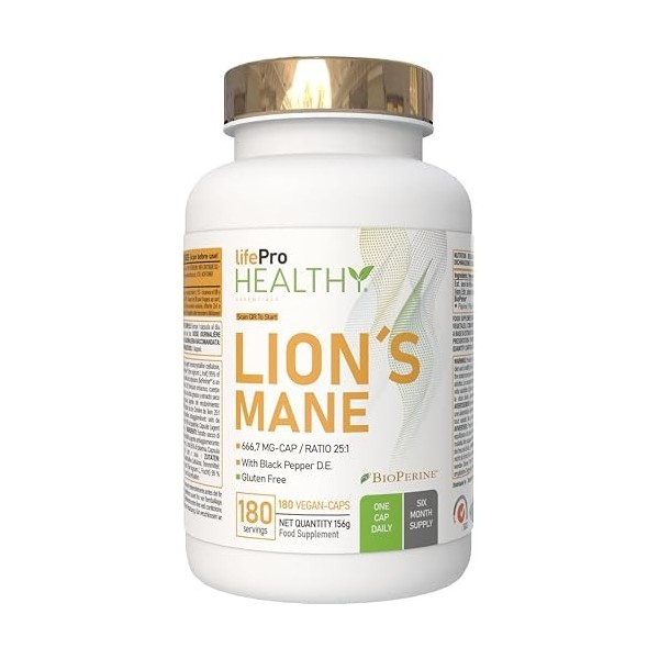 Lions Mane Bio – Gélules Criniere de Lion Haute Puissance 16,000mg – Extrait 25:1 Ultra-Concentré avec BioPerine® – Riche en 