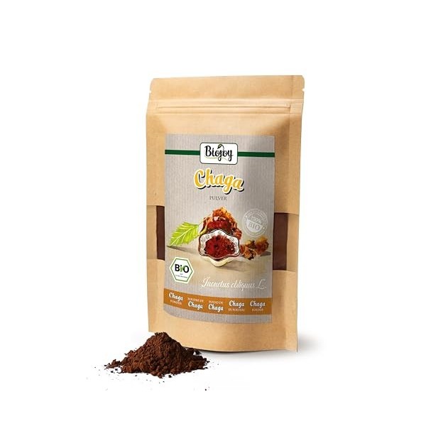 Biojoy Poudre de champignon Chaga BIO 50 g , champignons Chaga séchés et finement moulus, pour le thé Inonotus obliquus L. C...