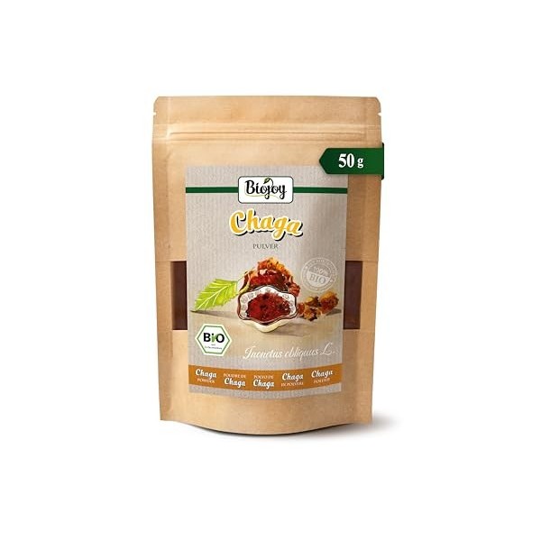 Biojoy Poudre de champignon Chaga BIO 50 g , champignons Chaga séchés et finement moulus, pour le thé Inonotus obliquus L. C...