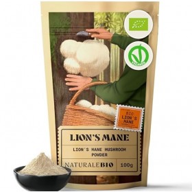 NaturaleBio Hericium Poudre Bio 100g | Bio, Vegan, Sans Gluten | Favorise la Fonction Cognitive, la Santé Intestinale & Immun