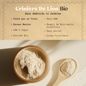 NaturaleBio Hericium Poudre Bio 100g | Bio, Vegan, Sans Gluten | Favorise la Fonction Cognitive, la Santé Intestinale & Immun
