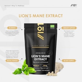 Complément Bio à base de crinière de lion 28 000 mg – 50% polysaccharides 700 mg – 90 gélules véganes – Complément de champ