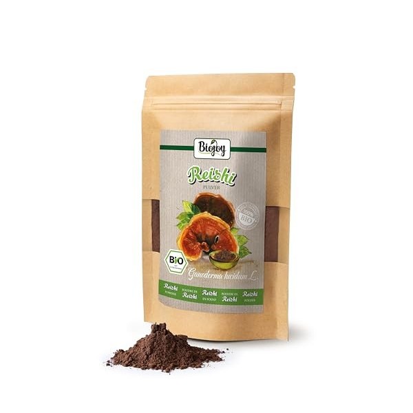 Biojoy Poudre de Champignon Reishi BIO 50 g , Champignons Reishi séchés et finement moulus Ganoderma lucidum L. Champignons