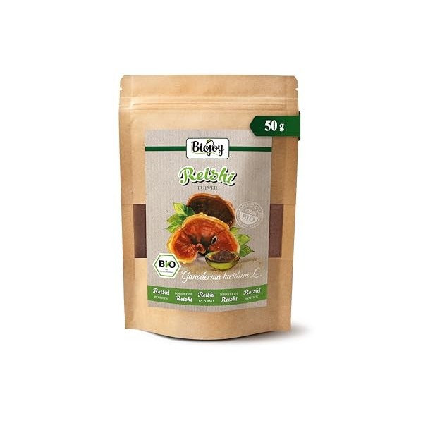 Biojoy Poudre de Champignon Reishi BIO 50 g , Champignons Reishi séchés et finement moulus Ganoderma lucidum L. Champignons