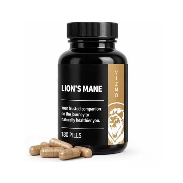 Lions Mane 180 gélules – Extrait de crinière de lion 5:1 hautement dosé 5:1 Hericium Erinaceus 500 mg – Pour la puissance c