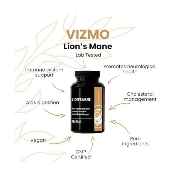 Lions Mane 180 gélules – Extrait de crinière de lion 5:1 hautement dosé 5:1 Hericium Erinaceus 500 mg – Pour la puissance c