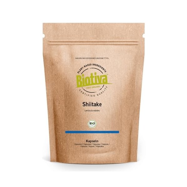 Shiitake Bio 140 gélules | 100% Shii-Take | Lentinula edodes | Champignon vital | végétalien | sans additifs | conditionné et
