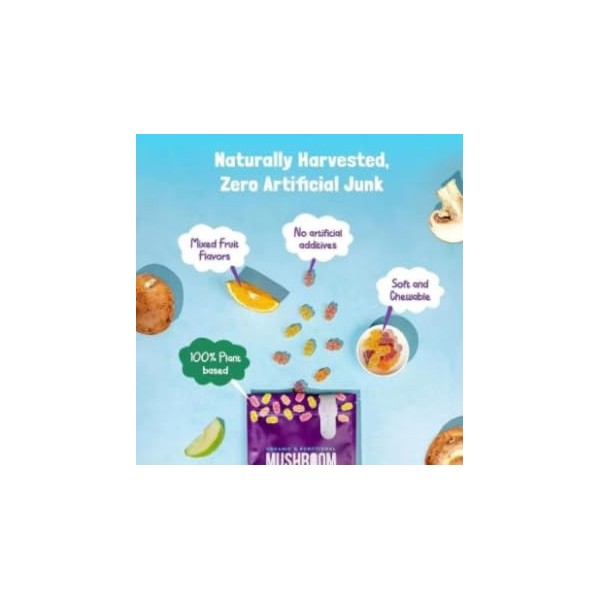 Gummies aux champignons 10-en-1 – Gummies aux champignons biologiques et faibles en glucides – Bien-être immunitaire – Végéta