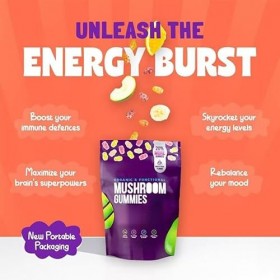 Gummies aux champignons | Complément immunitaire, augmente les performances cognitives et lénergie, végétalien, sans gluten,