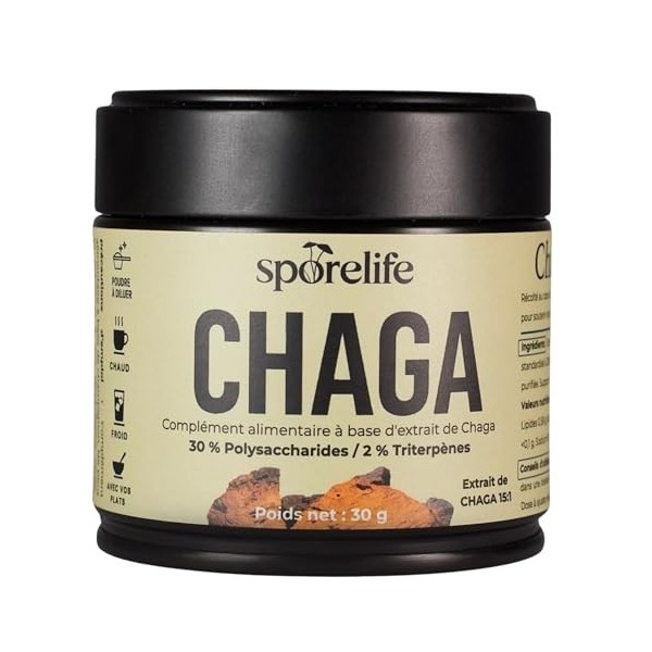 Chaga Inonotus obliquus en Poudre Extrait 15:1 – Immunité, Antioxydant, Vitalité - Standardisé en principes actifs – Vegan