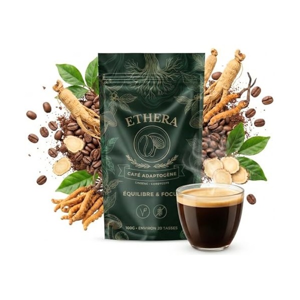 CAFE aux champignons adaptogènes et Ginseng – Vitalité – Concentration – Extrait en poudre de 100 gr soit environ 20 tasses