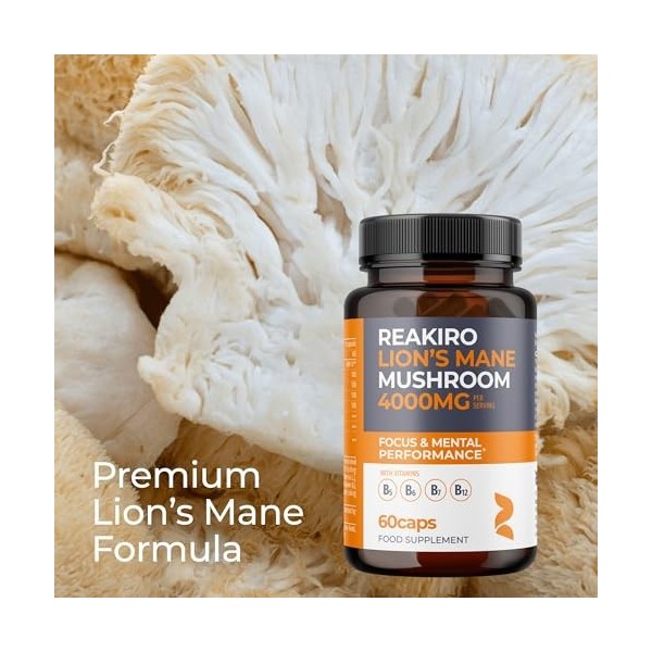 Reakiro Lions Mane Mushroom Capsules 4000mg, 60pcs