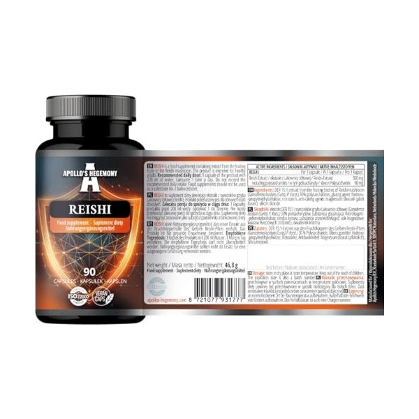 Extrait de champignon reishi 300 mg 30% de polysaccharides - 90 gélules végétaliennes - Complément alimentaire vital à base