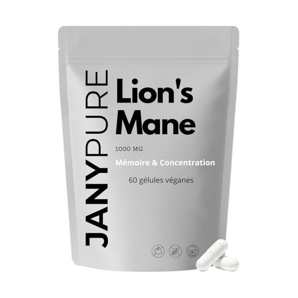 Lions Mane Extrait Pur 1000mg Équivalent 8000mg de Champignon Brut - Crinière de Lion - Mémoire, Concentration, Clarté Mental