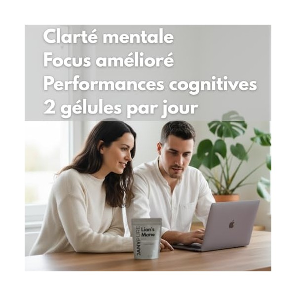 Lions Mane Extrait Pur 1000mg Équivalent 8000mg de Champignon Brut - Crinière de Lion - Mémoire, Concentration, Clarté Mental