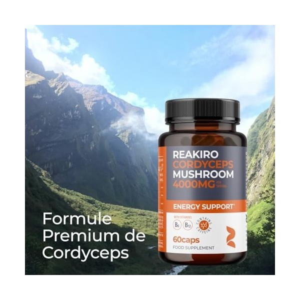 Reakiro Cordyceps Mushroom Capsules 4000mg, 60pcs