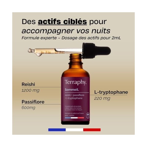 TERRAPHY - Cure Sommeil 30 jours Champignons Adaptogènes - Reishi, Passiflore & L-Tryptophane - Sommeil Réparateur et Nuit Pa