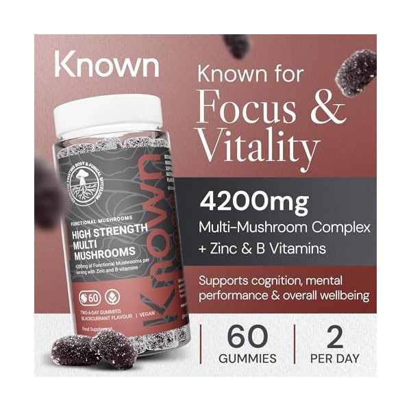 Gummies Multi-Champignons Haute Concentration – Avec Crinière de Lion, Reishi, Chaga, Maitake, Cordyceps, Tremella – Saveur C