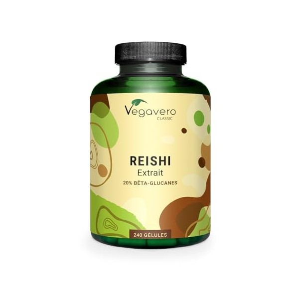 EXTRAIT de Reishi Vegavero® | 240 Gélules | 13 000 mg Extract 10:1 | 40% Polysaccharides + 20% Bêta-glucane | Immunité + Én C...