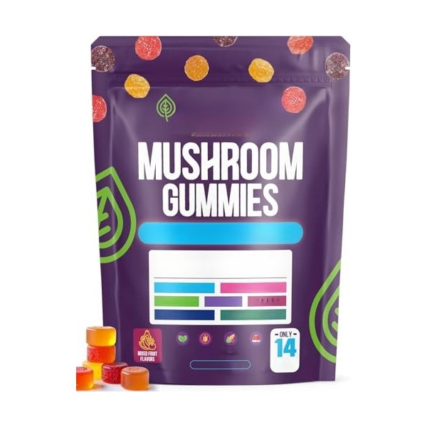 Gummies aux champignons, bio, faibles glucides, améliorer les performances cognitives