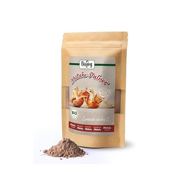 Biojoy Poudre de Shiitake Biologique 50 g , champignons Shiitake séchés et finement moulus Lentinula edodes Champignons